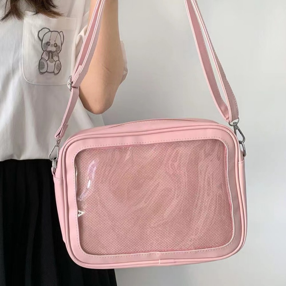 Transparent PU Leather Crossbody Bag Stylish School Casual Shoulder Bag For Women 1