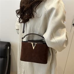 fashionable mini suede womens tote bag with hardware lock buckle faux suede crossbody shoulder handbag