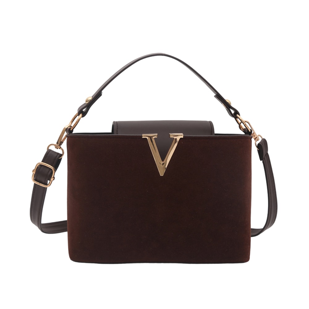 Fashionable Mini Suede Womens Tote Bag with Hardware Lock Buckle Faux Suede Crossbody Shoulder Handbag