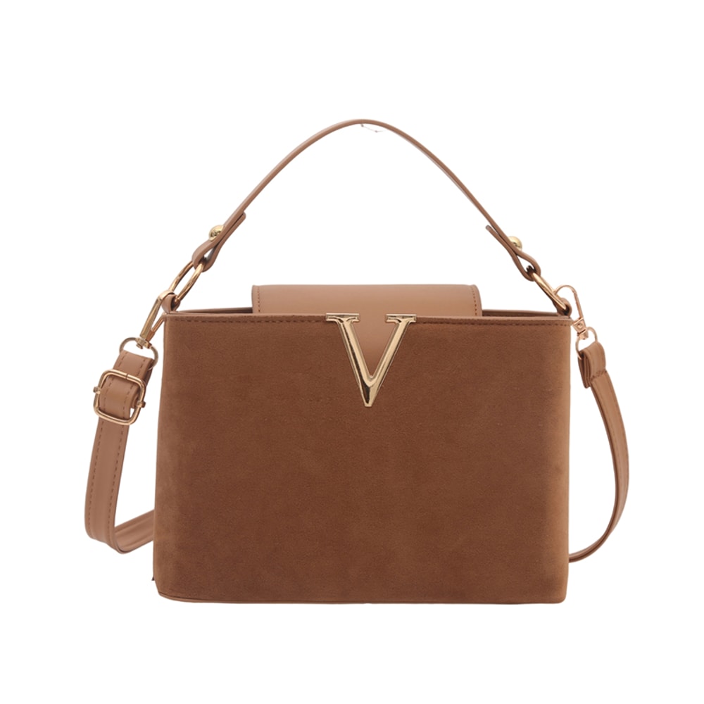 Fashionable Mini Suede Womens Tote Bag with Hardware Lock Buckle Faux Suede Crossbody Shoulder Handbag