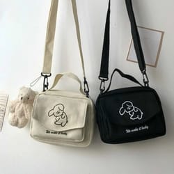 cute cartoon canvas messenger bag for teen girls small square shoulder bag for phones & wallets
