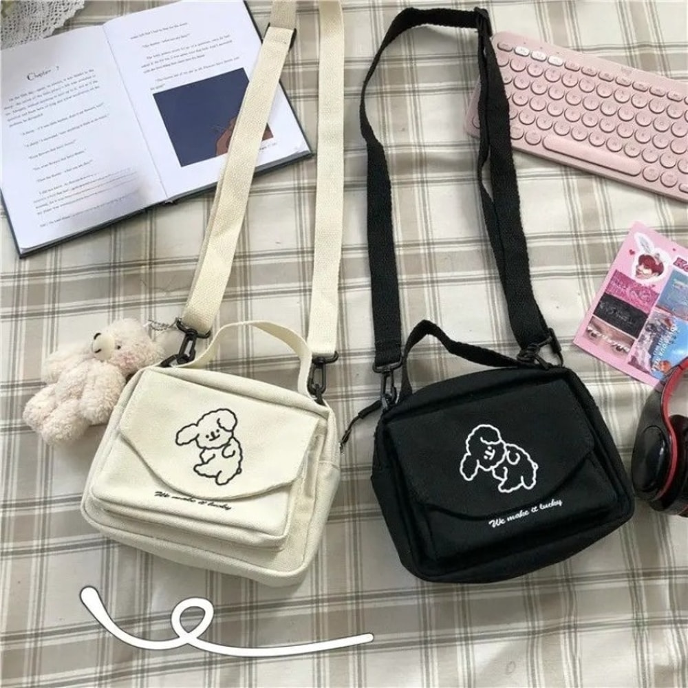 Cute Cartoon Canvas Messenger Bag for Teen Girls Small Square Shoulder Bag for Phones & Wallets