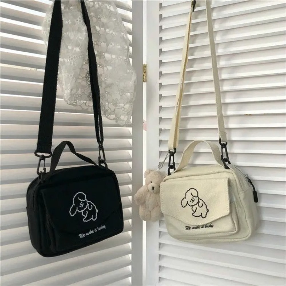Cute Cartoon Canvas Messenger Bag for Teen Girls Small Square Shoulder Bag for Phones & Wallets