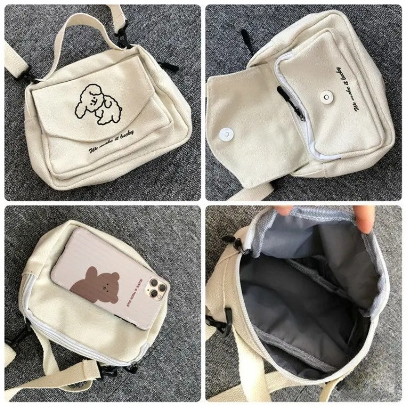 Cute Cartoon Canvas Messenger Bag for Teen Girls Small Square Shoulder Bag for Phones & Wallets