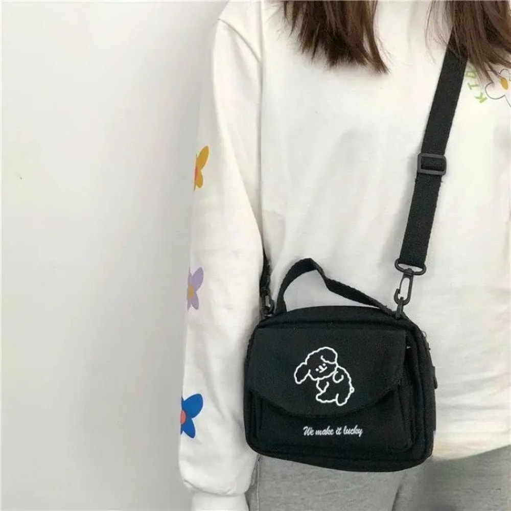 Cute Cartoon Canvas Messenger Bag for Teen Girls Small Square Shoulder Bag for Phones & Wallets