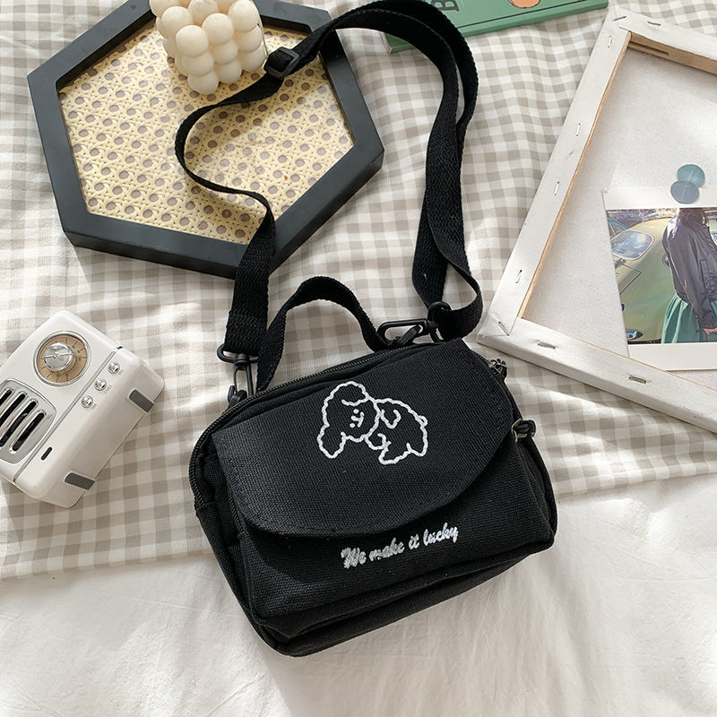 Cute Cartoon Canvas Messenger Bag for Teen Girls Small Square Shoulder Bag for Phones & Wallets