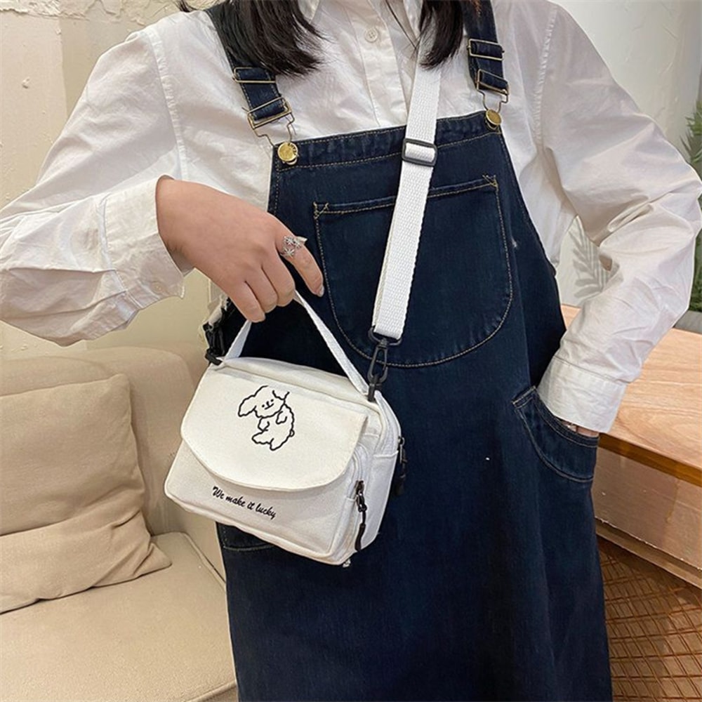 Cute Cartoon Canvas Messenger Bag for Teen Girls Small Square Shoulder Bag for Phones & Wallets