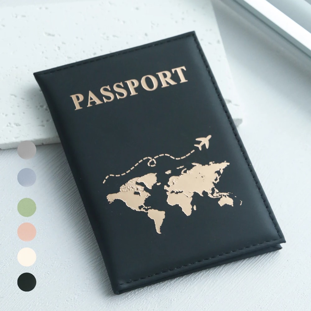 Slim Passport Holder with Cove Map Design Premium PU Leather Travel Essential for All Countries