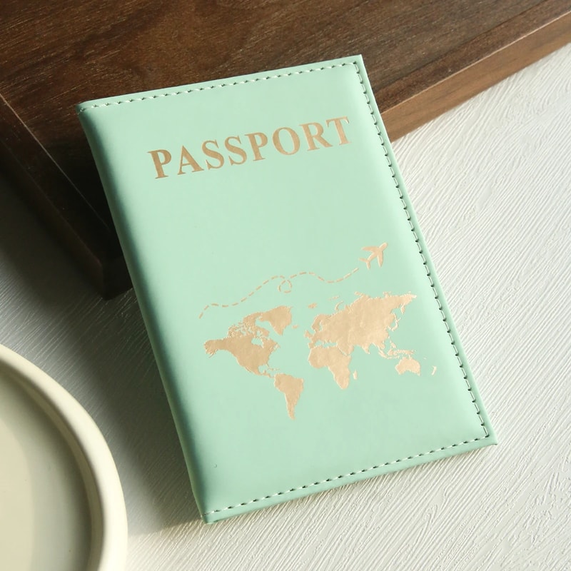 Slim Passport Holder with Cove Map Design Premium PU Leather Travel Essential for All Countries