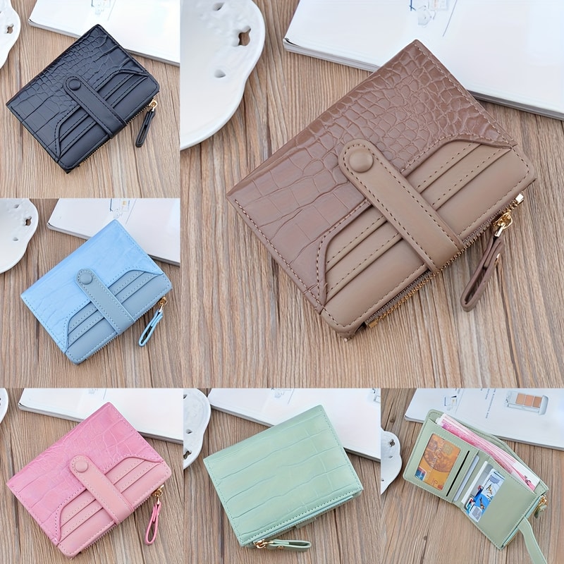 Chic Macaron Crocodile Texture Zipper Wallet Stylish Multi Slot Purse For Everyday Use 1