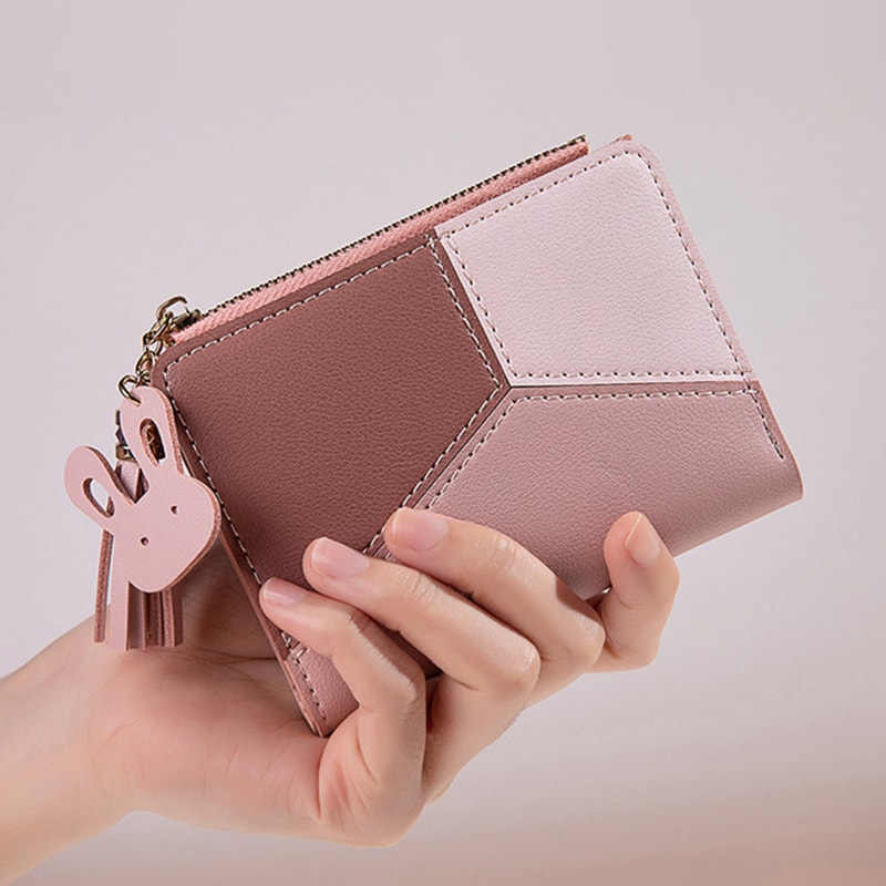 Simple Style Tassel Short Wallet PU Leather Coin Purse & Card Holder for Women and Girls