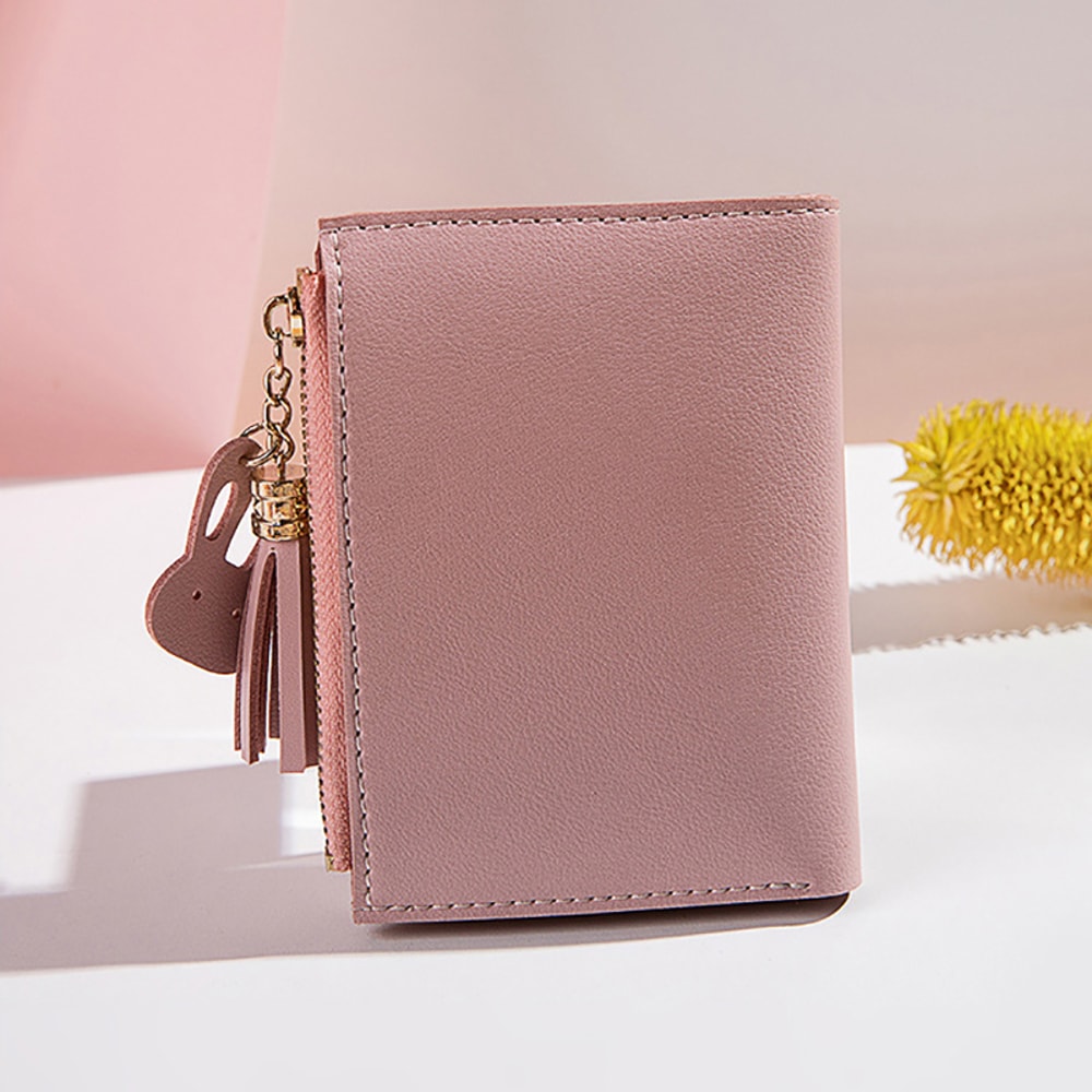 Simple Style Tassel Short Wallet PU Leather Coin Purse & Card Holder for Women and Girls