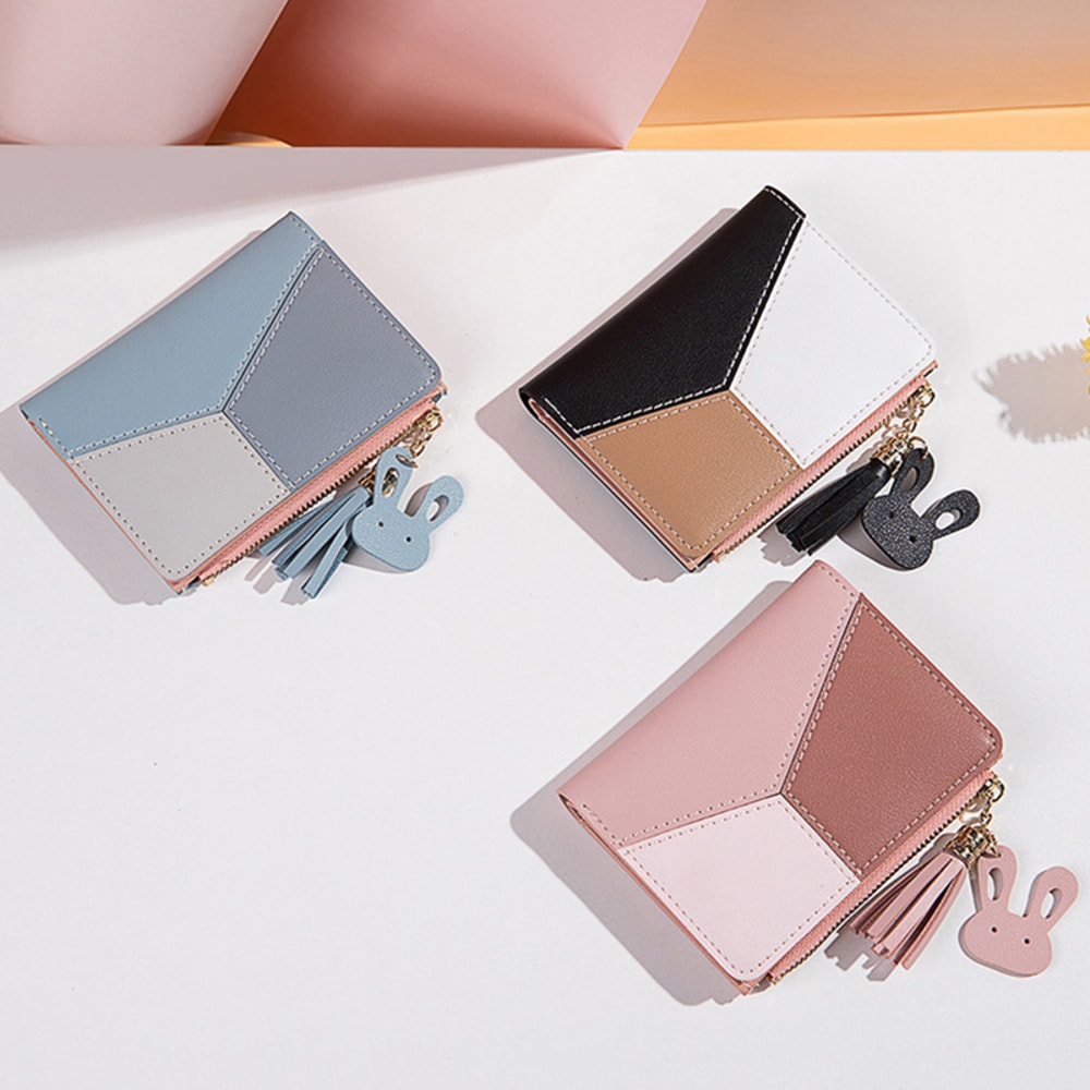 Simple Style Tassel Short Wallet PU Leather Coin Purse & Card Holder for Women and Girls