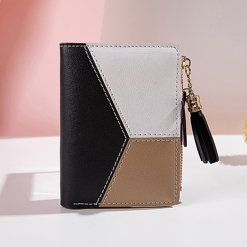 Simple Style Tassel Short Wallet PU Leather Coin Purse & Card Holder for Women and Girls