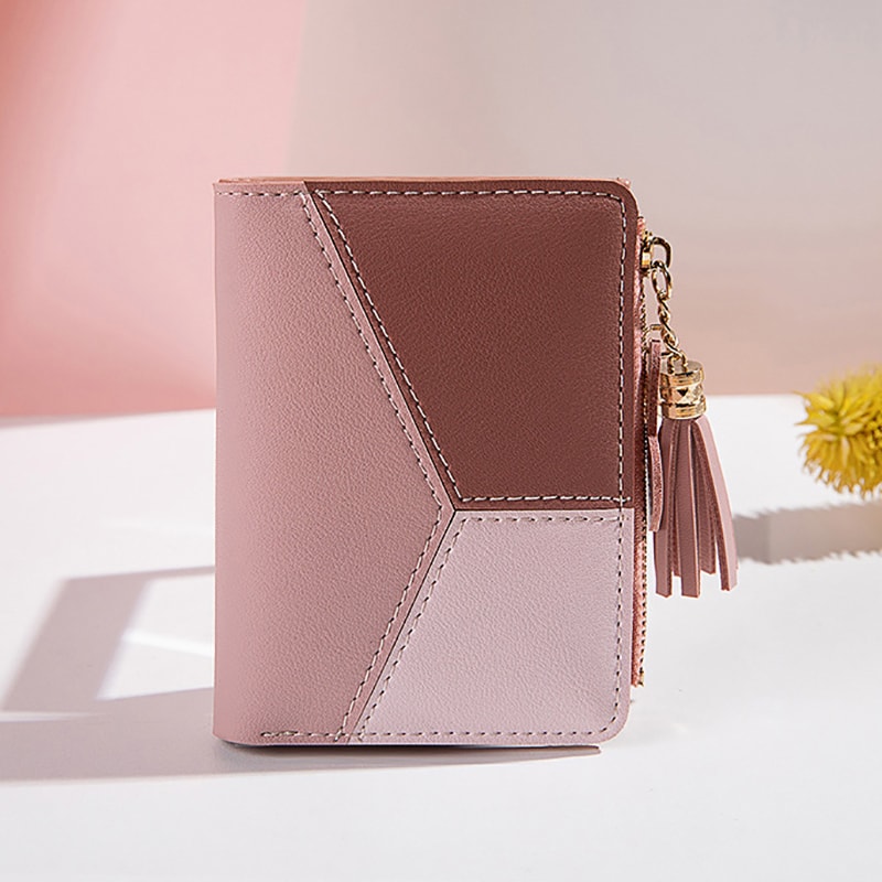 Simple Style Tassel Short Wallet PU Leather Coin Purse & Card Holder for Women and Girls