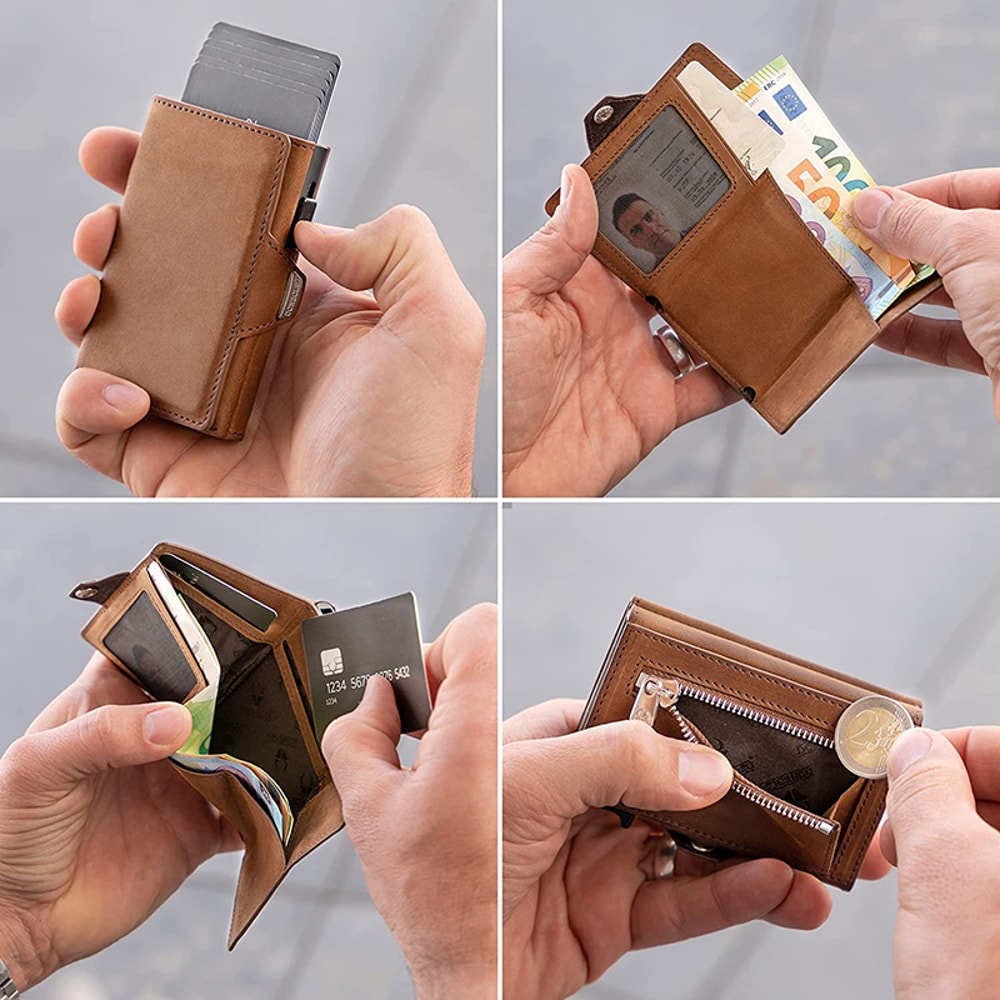 Pop Up RFID Protection Genuine Leather Wallet For Men Women With Compartment For Notes And Coins 2