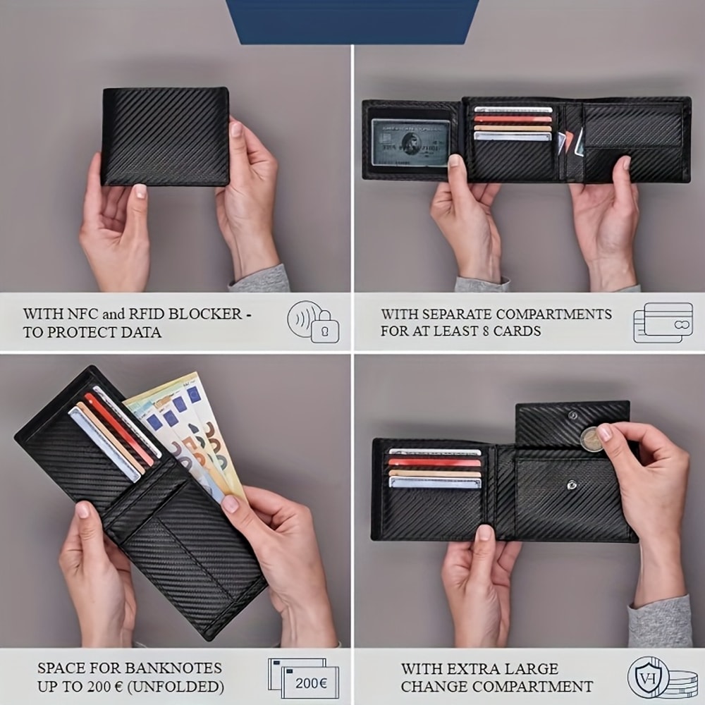 Mens RFID Carbon Fiber Wallet With Coin Pocket Durable Secure Wallet For Men 1
