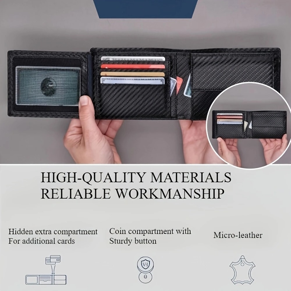 Mens RFID Carbon Fiber Wallet With Coin Pocket Durable Secure Wallet For Men 2