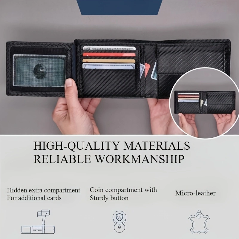 Mens RFID Carbon Fiber Wallet With Coin Pocket Durable Secure Wallet For Men 2