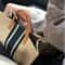 Stylish Large Canvas Stripe Tote Handbag for Women Spacious Top Handle Shoulder & Crossbody Bag