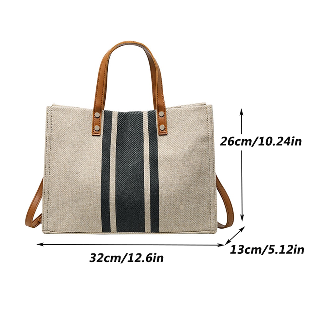 Stylish Large Canvas Stripe Tote Handbag for Women Spacious Top Handle Shoulder & Crossbody Bag