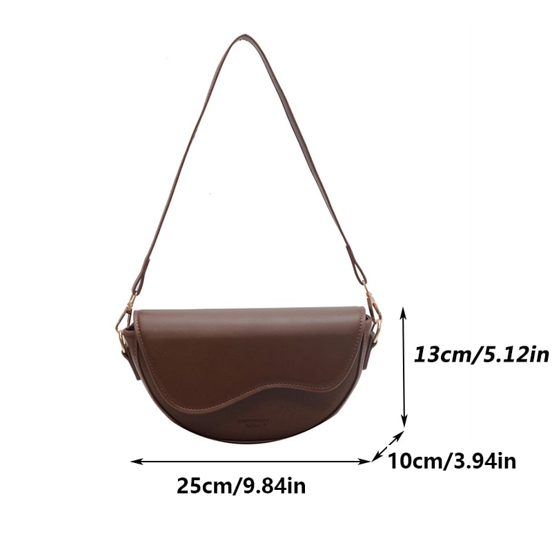 Vintage PU Leather Saddle Bag With Wide Strap Fashionable Crossbody Shoulder Bag 4