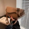 Vintage PU Leather Saddle Bag With Wide Strap Fashionable Crossbody Shoulder Bag 6