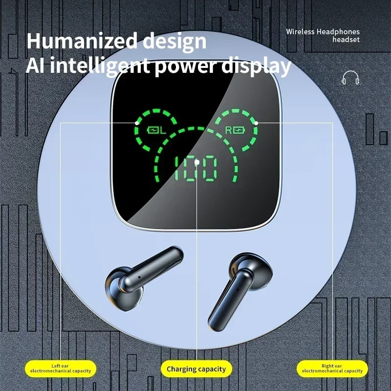 TWS Wireless Bluetooth Earphones with Touch Control, Stereo Headset & LED Display Sport Earphones with Mic