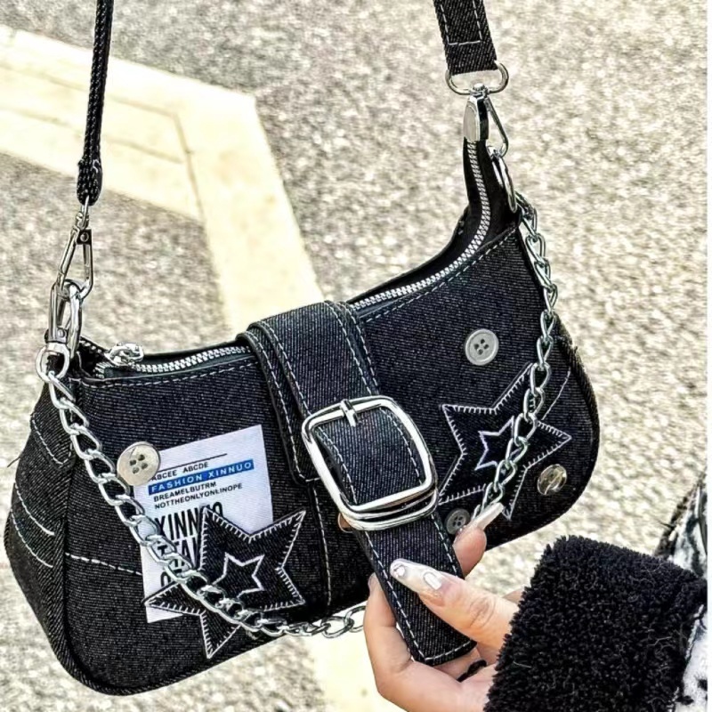 Vintage Star Pattern Canvas Shoulder Bag For Women Trendy Underarm Tote 0