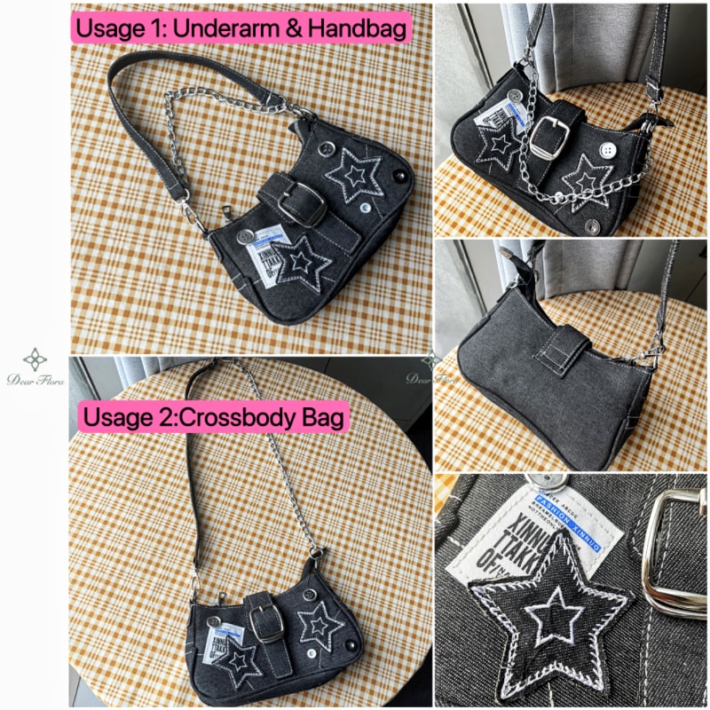 Vintage Star Pattern Canvas Shoulder Bag For Women Trendy Underarm Tote 1