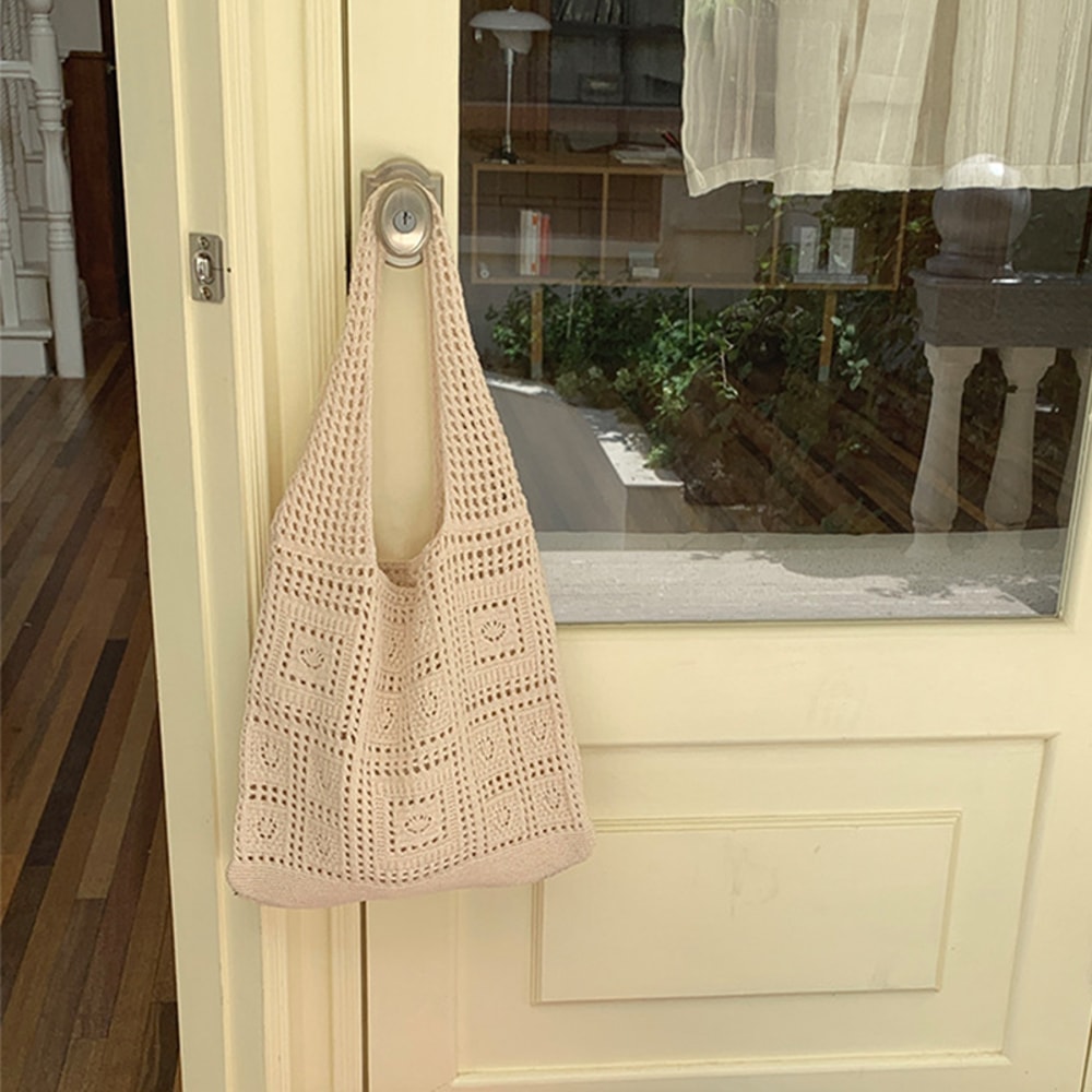 Boho Chic Crochet Tote Bag Stylish Knitted Shoulder Bag Womens Shopping Tote For Everyday Summer 2