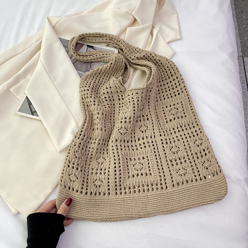 Boho Chic Crochet Tote Bag Stylish Knitted Shoulder Bag Womens Shopping Tote For Everyday Summer 6