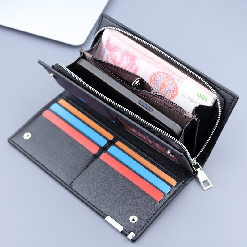 Mens Long PU Leather Phone Wallet Bag With Card Holder Zipper Pocket Large Capacity 2