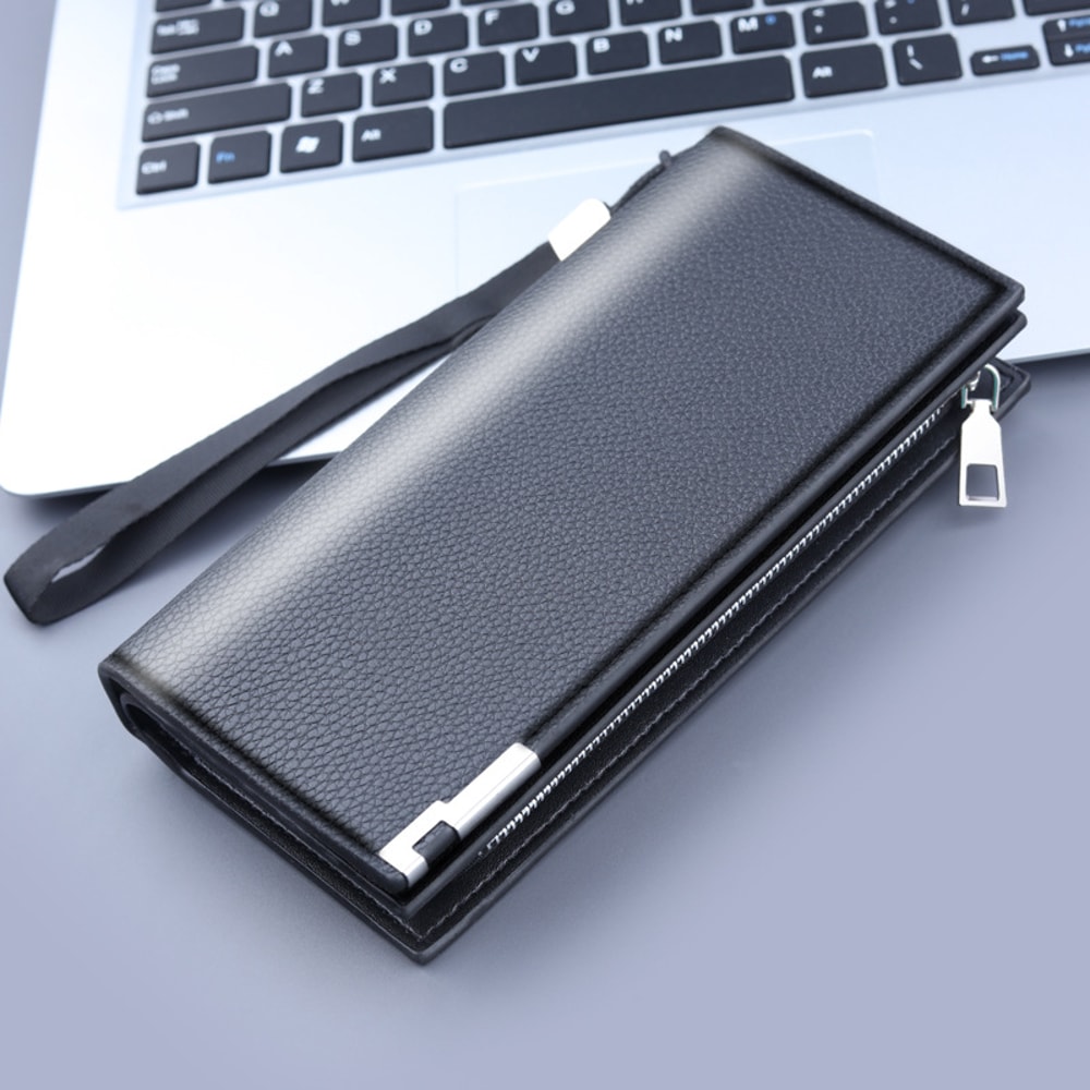Mens Long PU Leather Phone Wallet Bag With Card Holder Zipper Pocket Large Capacity 5