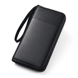 premium mens leather long rfid wallet slim organizer credit card holder & business zipper clutch