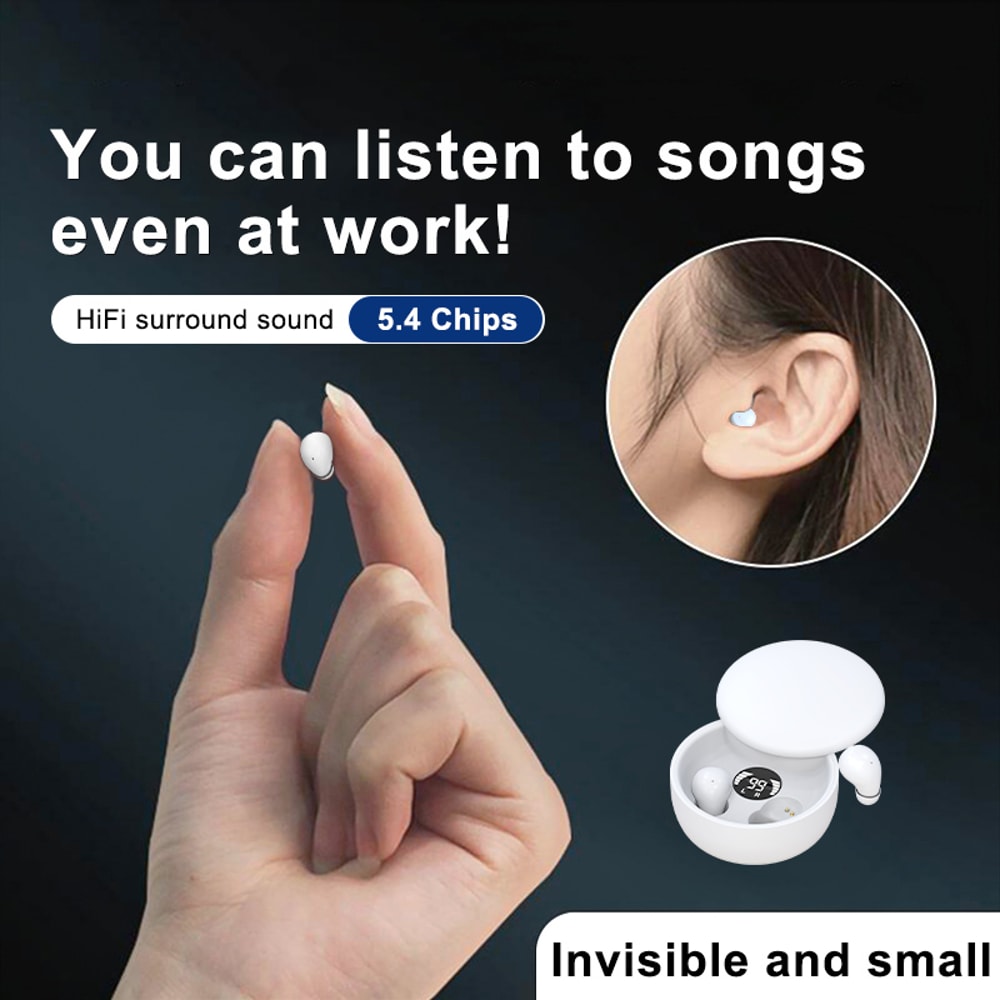 Premium Invisible Wireless Earbuds with Sliding Charging Case Comfort Sleep Sport & Deep Bass