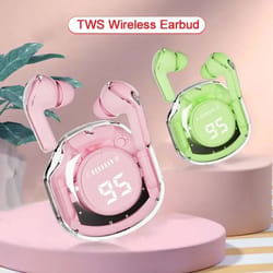 wireless transparent tws earbuds with led power display & enc noise cancellation premium bluetooth stereo earphones