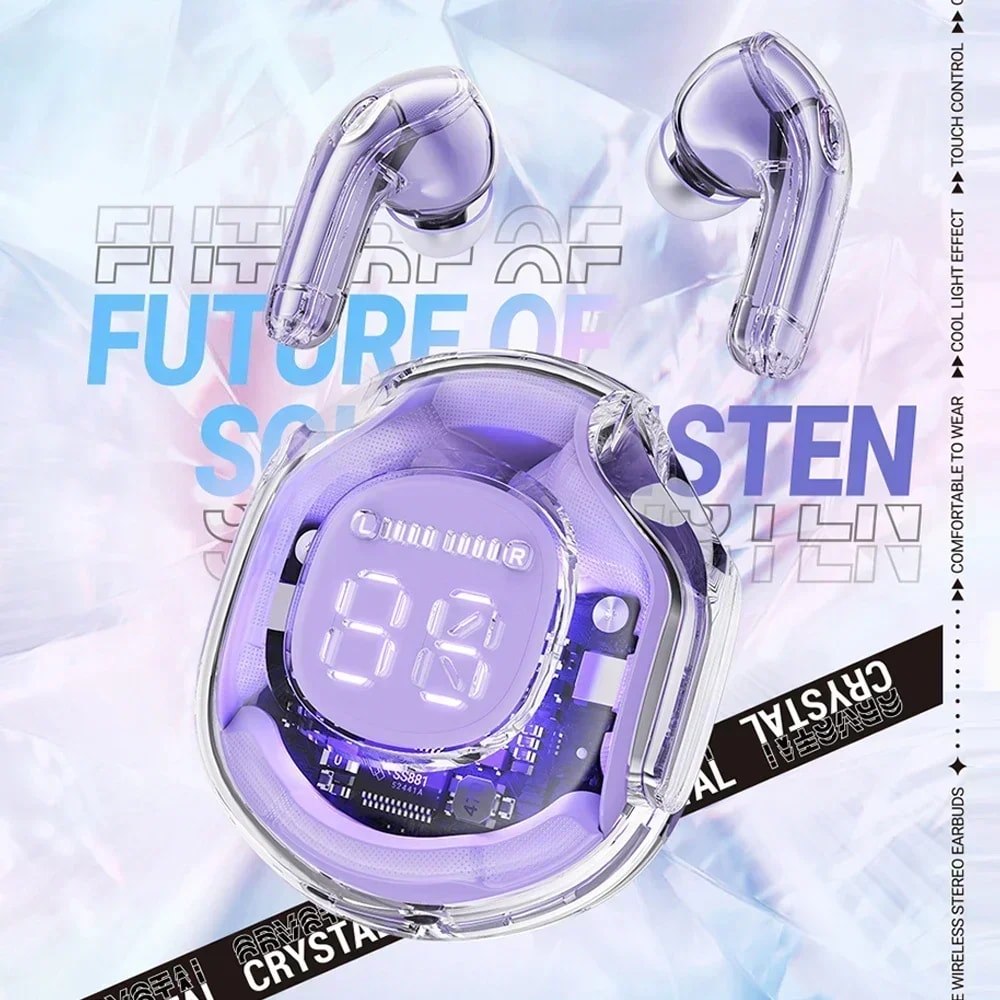 Wireless Transparent TWS Earbuds With LED Power Display & ENC Noise Cancellation Premium Bluetooth Stereo Earphones