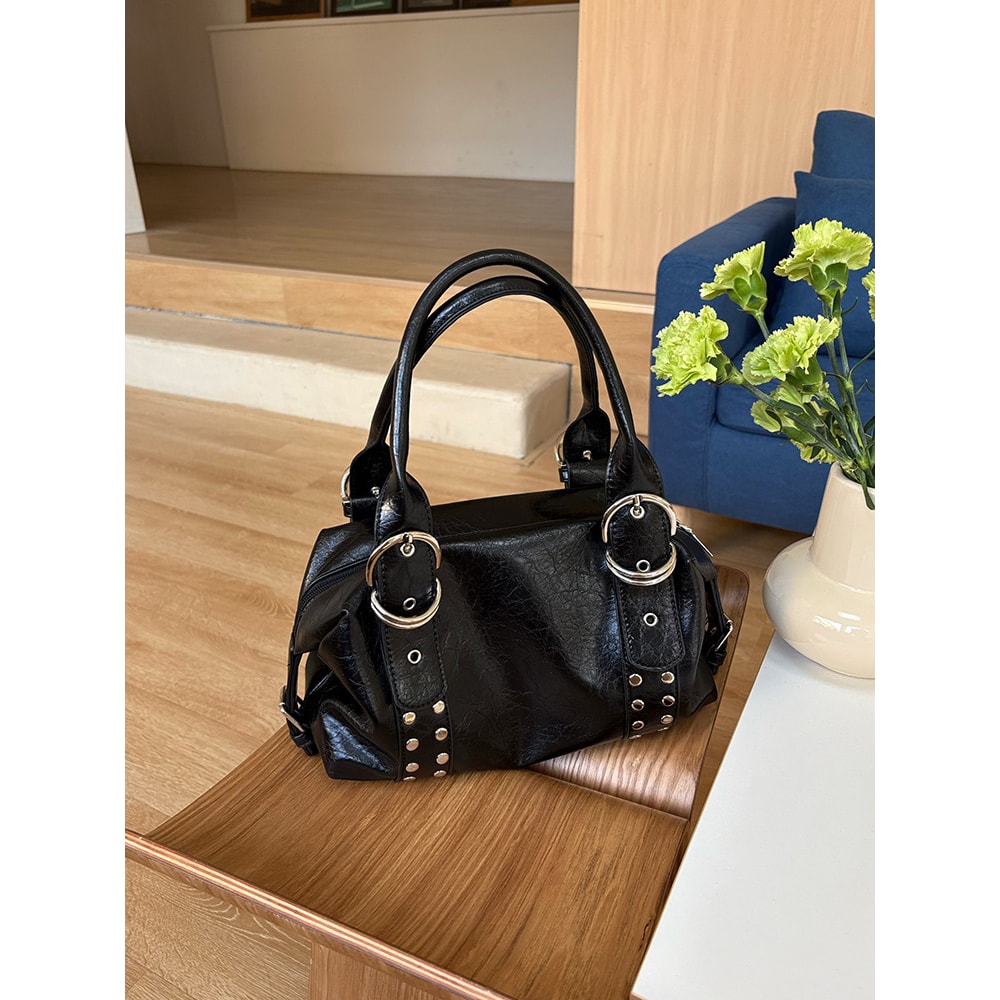 Urban Edge Womens Rivet Shoulder Bag PU Leather Handbag With Large Capacity 4