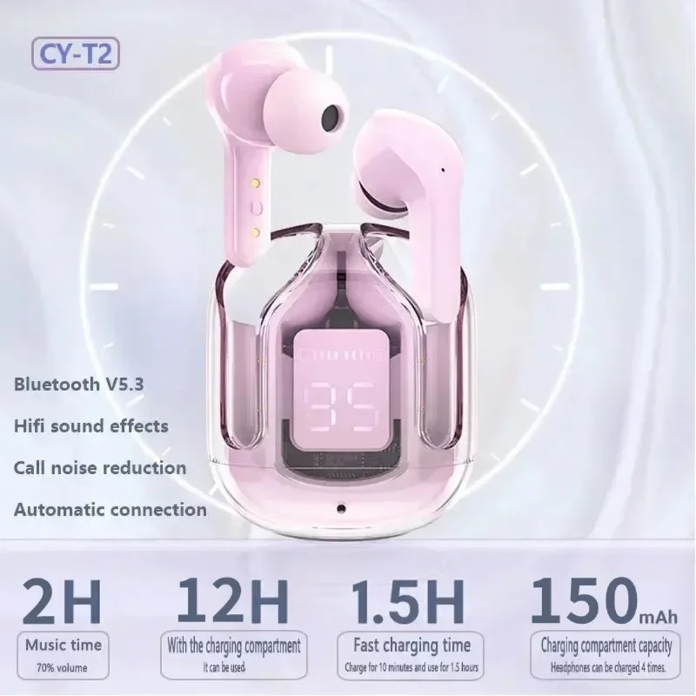 Crystal Clear HIFI Wireless Bluetooth Earbuds with LED Power Display & Long Battery Life