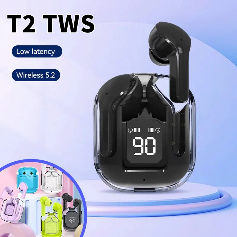 Premium Transparent Bluetooth Earbuds with LED Battery Display & HiFi Stereo Sound