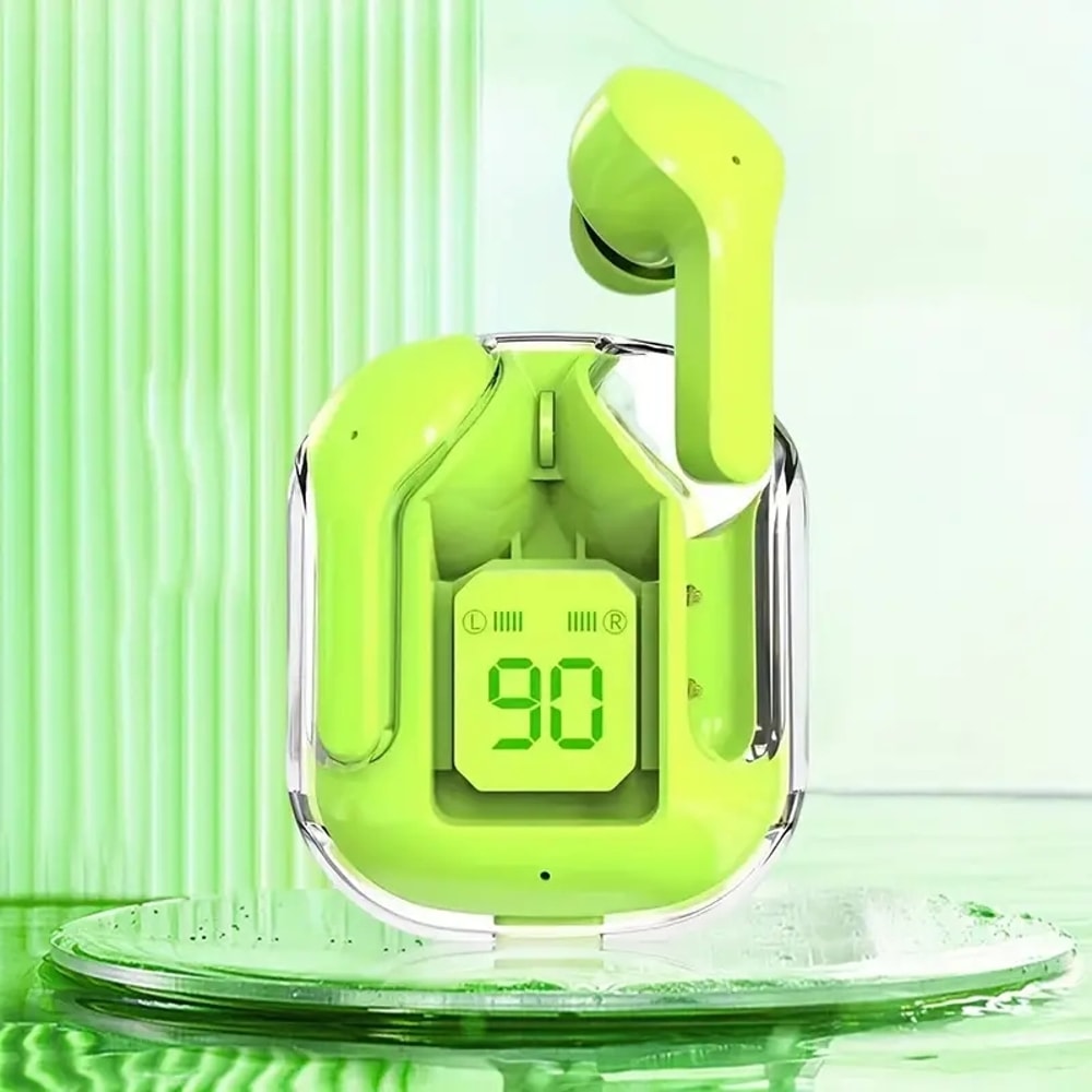 Premium Transparent Bluetooth Earbuds with LED Battery Display & HiFi Stereo Sound