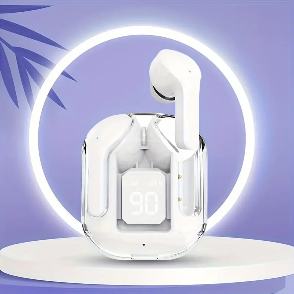 Premium Transparent Bluetooth Earbuds with LED Battery Display & HiFi Stereo Sound