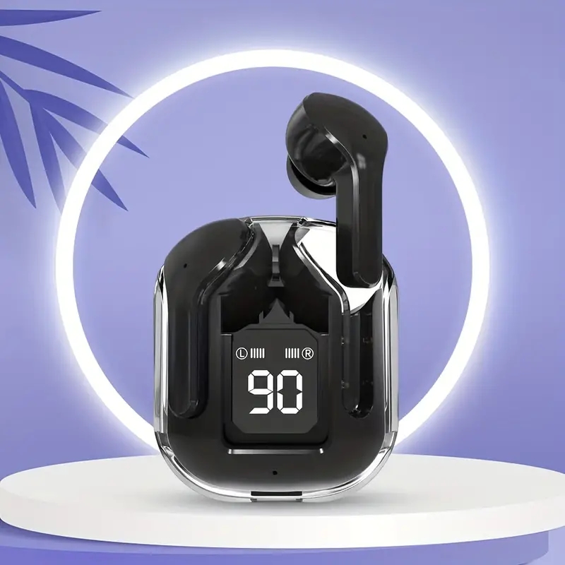 Premium Transparent Bluetooth Earbuds with LED Battery Display & HiFi Stereo Sound