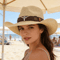 Vintage Unisex Straw Cowboy Hat with Belt Buckle Classic Wide Brim Sun Hat for Outdoor Beach & Holiday