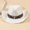 Vintage Unisex Straw Cowboy Hat with Belt Buckle Classic Wide Brim Sun Hat for Outdoor Beach & Holiday