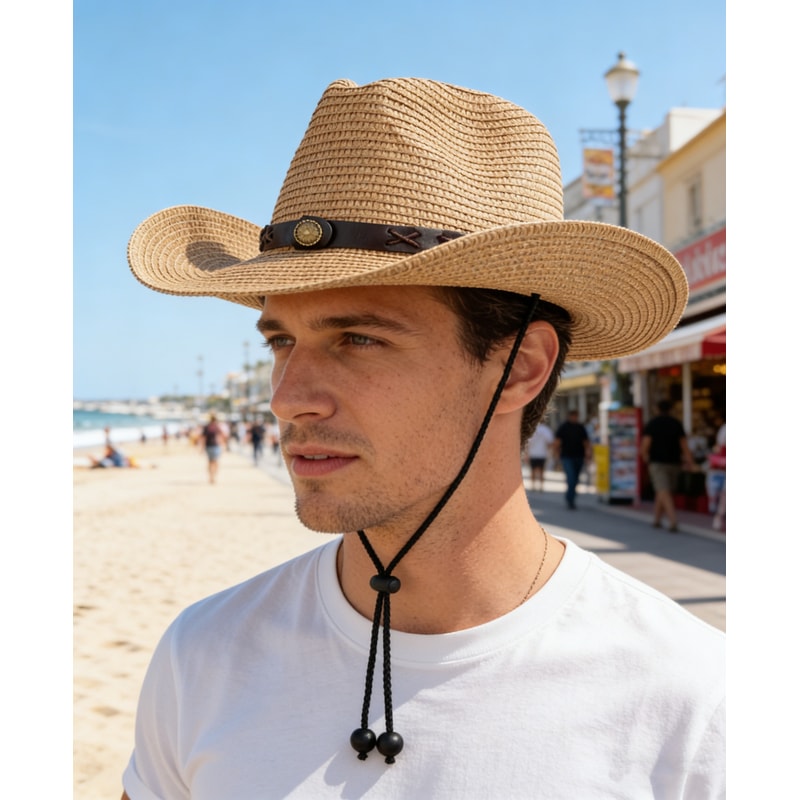 Premium Unisex Straw Cowboy Hat With Wide Brim UV Protection Stylish Western Beach Sun Hat 3