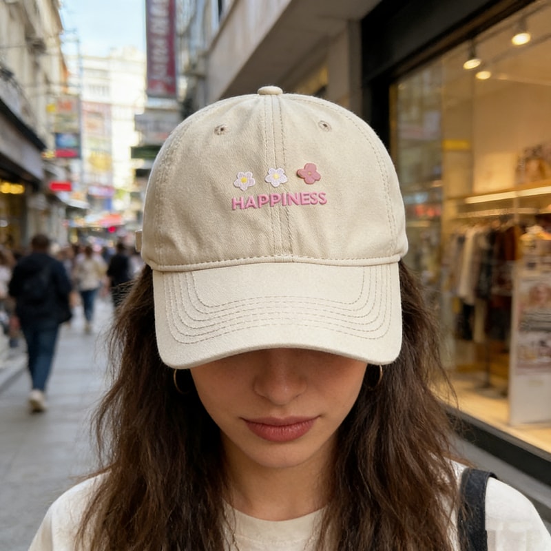 Macaron Floral Embroidered Baseball Cap Womens Casual Baseball Hat with Face Slimming Fit