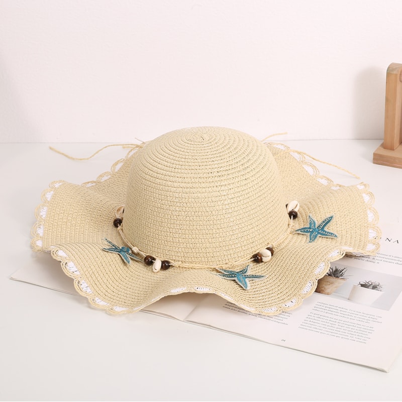 Bohemian Shell Beaded Wide Brim Straw Hat For Beach Sun Protection 7