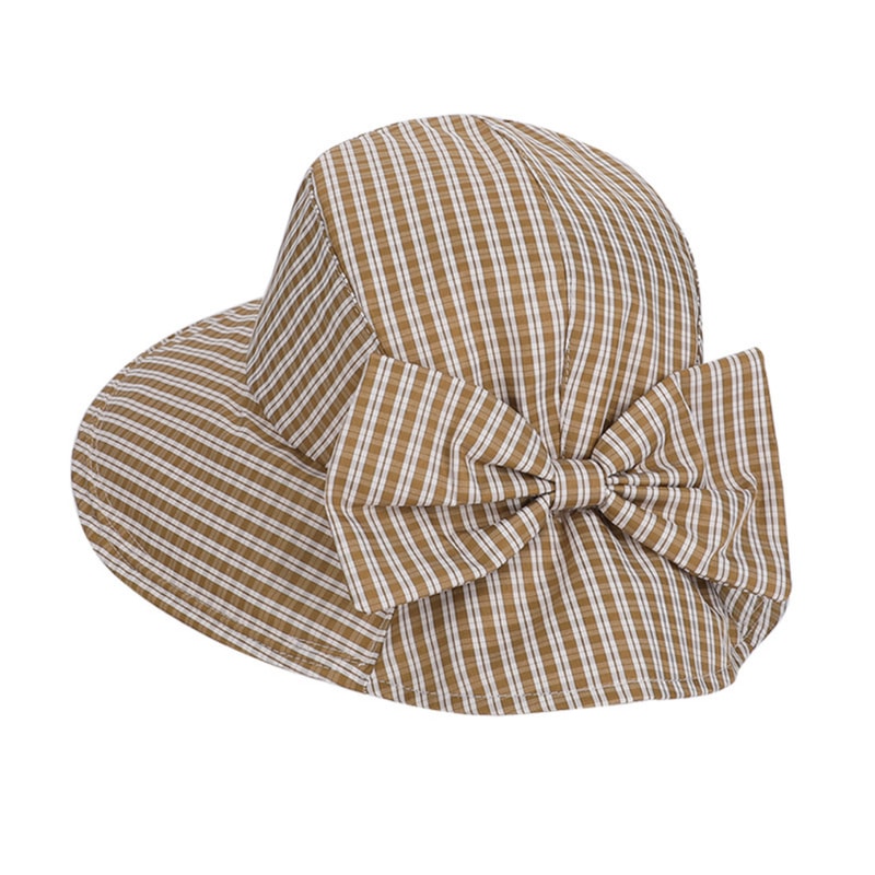 Retro Plaid Foldable Wide Brim Sun Hat With Bow Stylish UV Protection 7